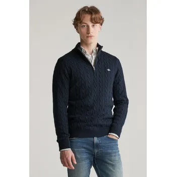 Pánský svetr SVETR GANT COTTON CABLE HALF ZIP EVENING BLUE