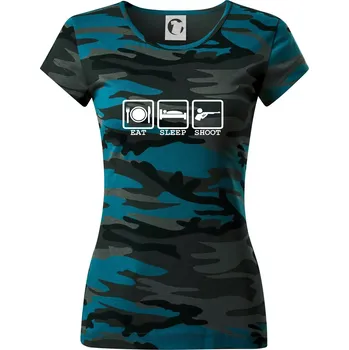 Eat sleep shot - Dámské maskáčové triko - M ( Petrolejová maskáč )