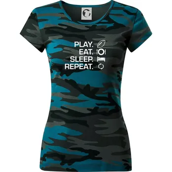 Play Eat Sleep Repeat americký fotbal - Dámské maskáčové triko - M ( Petrolejová maskáč )
