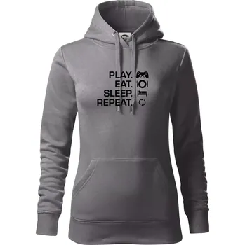 Dámská mikina Play Eat Sleep Repeat game - Mikina dámská Cape s kapucí - L ( Ocelově šedá )