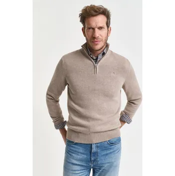 Pánský svetr SVETR GANT CASUAL COTTON HALF ZIP DK. SAND MELANGE
