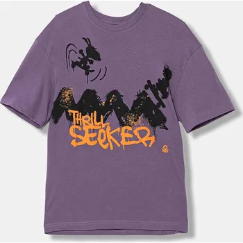 Chlapecké tričko Dětské bavlněné tričko United Colors of Benetton 3X1SC10PN.G.seasonal fialová 45X, vel. 130