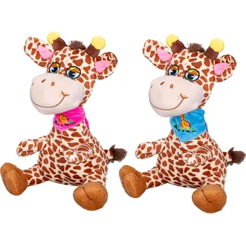 plyšák Žirafa plyšová 20 cm sedící se šátkem - mix barev (modrý šátek, růžový šátek)