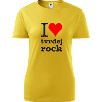 Žluté dámské tričko I love tvrdej rock - barva žlutá - velikost XL