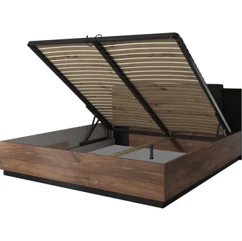 Postel Manželská 160 s čalouněným čelem do ložnice Sigma - Helvetia Dub Flagstaff Tmavý / Černý Supermat 166x90 cm