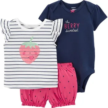Kojenecká souprava CARTER'S Set 3dílný body kr. rukáv, triko kr. rukáv, kraťasy Strawberry Stripes holka 3m