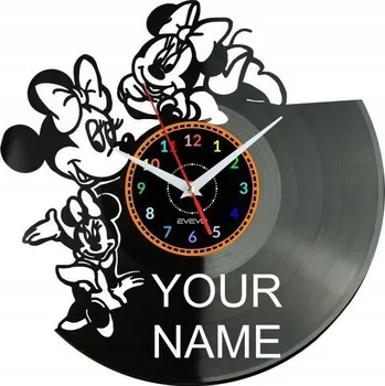 Hodiny Mickey Mouse TVÉ JMÉNO HODINY NÁSTĚNNÉ DEKORATIVNÍ MODERNÍ VINYLOVÁ DESKA