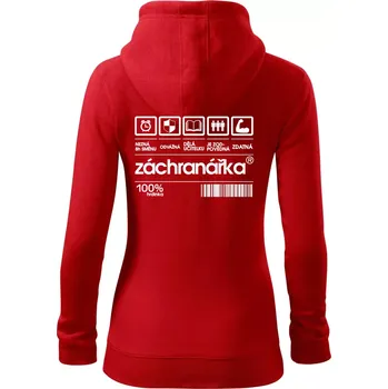 Dámská mikina Čárový kód záchranářka - Dámská mikina trendy zipper s kapucí - XL ( Červená )