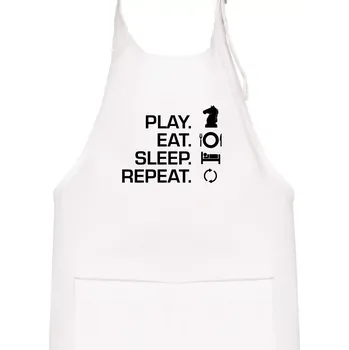 Kuchyňská zástěra Eat sleep play - šachy - Dětská zástěra na vaření - Univerzální velikost ( Bílá )
