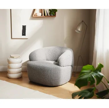 Křeslo Lounge chair Nova 88x88 cm bouclé stříbrná šedá