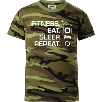 Fitness Eat Sleep Repeat - Dětské maskáčové triko - 134 cm/8 let ( Zelený maskáč )