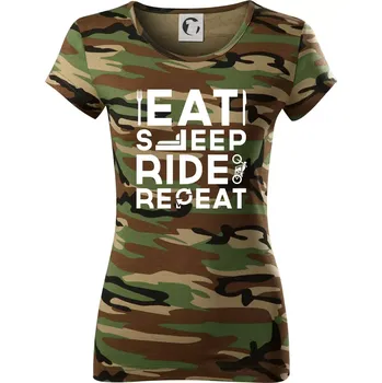 Dámské tričko Eat sleep ride moto - Dámské maskáčové triko - L ( Hnědý maskáč )