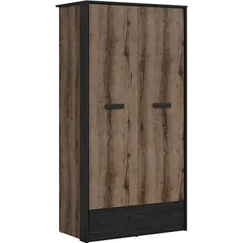 Šatní skříň Dvoudveřová šatní skříň se zásuvkou do ložnice Kassel - Black Red White - BRW Dub Monastery / Dub Černý 100x195 cm