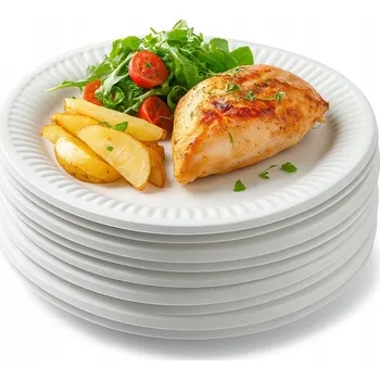 Jednorázové nádobí Talíře na jedno použití kulaté z cukrové třtiny EKO 23 cm 50 kusů bílé