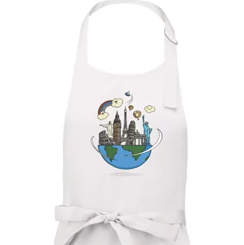 Kuchyňská zástěra Cesta kolem světa - Dámská zástěra na vaření - Univerzální velikost ( Bílá )