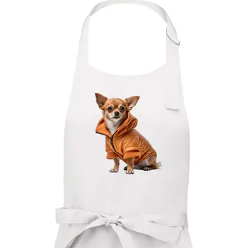 Kuchyňská zástěra Čivava v bundě - Pánská zástěra na vaření - Univerzální velikost ( Bílá )