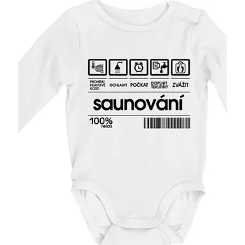 Kojenecký body Čárový kód - sauna - Body kojenecké s dlouhým rukávem - Dlouhý r. do 3 měs ( Bílá )