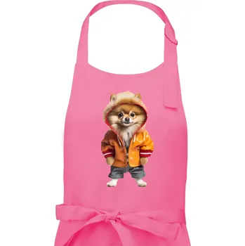 Kuchyňská zástěra Pomeranian v bundě - Dámská zástěra na vaření - Univerzální velikost ( Růžová )