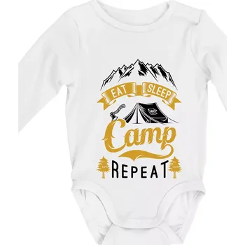 Kojenecký body Eat Sleep Camp Repeat - Body kojenecké s dlouhým rukávem - Dlouhý r. do 3 měs ( Bílá )