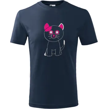 Tmavě modré dětské tričko kočka plyšová - barva tmavě modrá - velikost 10let