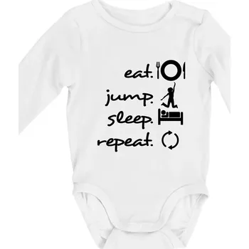 Eat jump sleep repeat - Body kojenecké s dlouhým rukávem - Dlouhý r. do 3 měs ( Bílá )