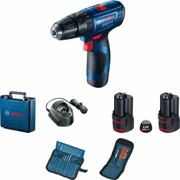 Bosch GSB 120-LI Aku vrtačka s příklepem 12V / 2x2.0Ah + 23-dílná sada příslušenství - 06019G8102