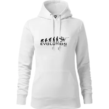 Dámská mikina Evoluce lyžování - Mikina dámská Cape s kapucí - 2XL ( Bílá )