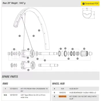 Zapletené kolo Mavic Náhradní osa Mavic KIT ID360 135/142 D6T AXLE WITH CLIP