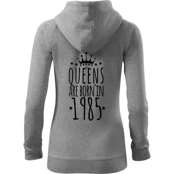 Dámská mikina Queens are born in 1985 - Dámská mikina trendy zipper s kapucí - 2XL ( Tmavě šedý melír )