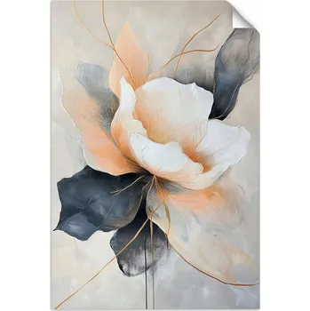 Obraz Abstraktní květ béžovo-šedý NÁLEPKA PLAKÁT do KUCHYNĚ JÍDELNY 100x150
