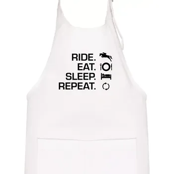 Kuchyňská zástěra Ride Eat Sleep Repeat koně - Dětská zástěra na vaření - Univerzální velikost ( Bílá )