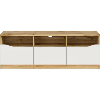 Televizní stolek TV Stolek Nuis - Black Red White - BRW Dub Wotan / Bílý Lesk 135x47.5 cm