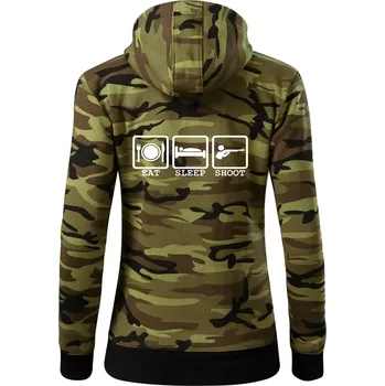 Dámská mikina Eat sleep shot - Dámská mikina trendy zipper s kapucí - XS ( Zelený maskáč )