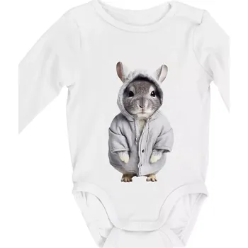 Kojenecké oblečení Křeček v mikině - Body kojenecké s dlouhým rukávem - Dlouhý r. do 3 měs ( Bílá )