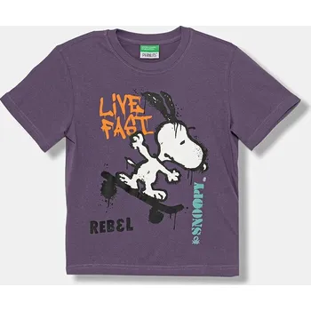 Bavlněné tričko United Colors of Benetton fialová barva, s potiskem, 3X1SG10JW 3X1SG10JW.P.seasonal 45X, vel. 90