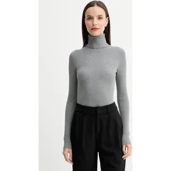 Dámský svetr Svetr Calvin Klein Jeans dámský, šedá barva, s golfem, LV047D350G 90X, vel. M