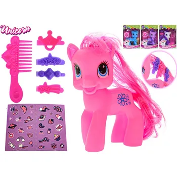 Figurka Unicorn jednorožec 11,5 cm stojící s doplňky - mix barev (s křídly (modrý, fialový), bez křídel (bílý, růžový))