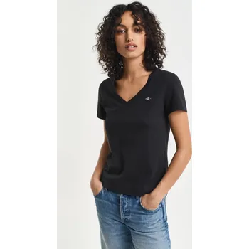Dámské tričko TRIČKO GANT REG SHIELD SS V-NECK T-SHIRT BLACK