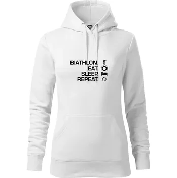 Dámská mikina Biathlon Eat Sleep Repeat - Mikina dámská Cape s kapucí - M ( Bílá )