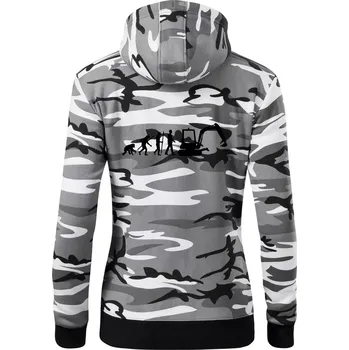 Dámská mikina Evoluce bagr malý - Dámská mikina trendy zipper s kapucí - M ( Šedý maskáč )