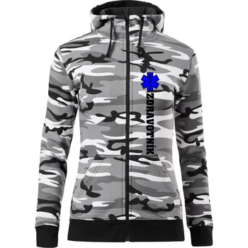 Dámská mikina Hvězda života - zdravotník - Dámská mikina trendy zipper s kapucí - S ( Šedý maskáč )