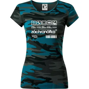 Čárový kód záchranářka - Dámské maskáčové triko - M ( Petrolejová maskáč )
