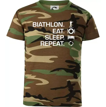 Chlapecké oblečení Biathlon Eat Sleep Repeat - Dětské maskáčové triko - 134 cm/8 let ( Hnědý maskáč )