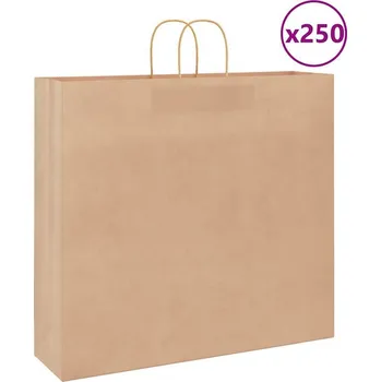 Dárková taška vidaXL Papírové tašky 250 ks s uchy 54x15x49 cm [4101626] Barva: Hnědá