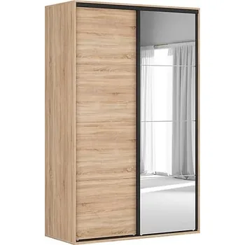 Šatní skříň Praktická šatní skříň 150 s posuvnými dveřmi do ložnice Flex - Black Red White - BRW Dub sonoma / zrcadlo 150,7x240 cm