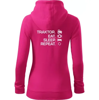Dámská mikina Traktor eat sleep repeat - Dámská mikina trendy zipper s kapucí - XL ( Purpurová )