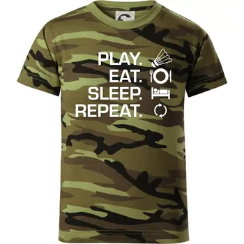 Chlapecké oblečení Play Eat Sleep Repeat badminton - Dětské maskáčové triko - 134 cm/8 let ( Zelený maskáč )