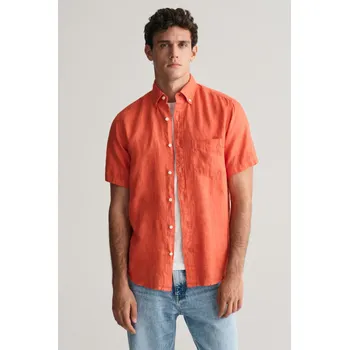 Pánská košile KOŠILE GANT REG GMNT DYED LINEN SS SHIRT BURNT ORANGE