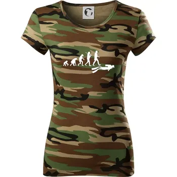 Dámské tričko Evoluce potápění - Dámské maskáčové triko - M ( Hnědý maskáč )