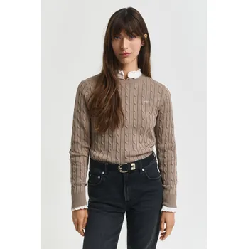 Dámský svetr SVETR GANT STRETCH COTTON CABLE C-NECK TAUPE BEIGE